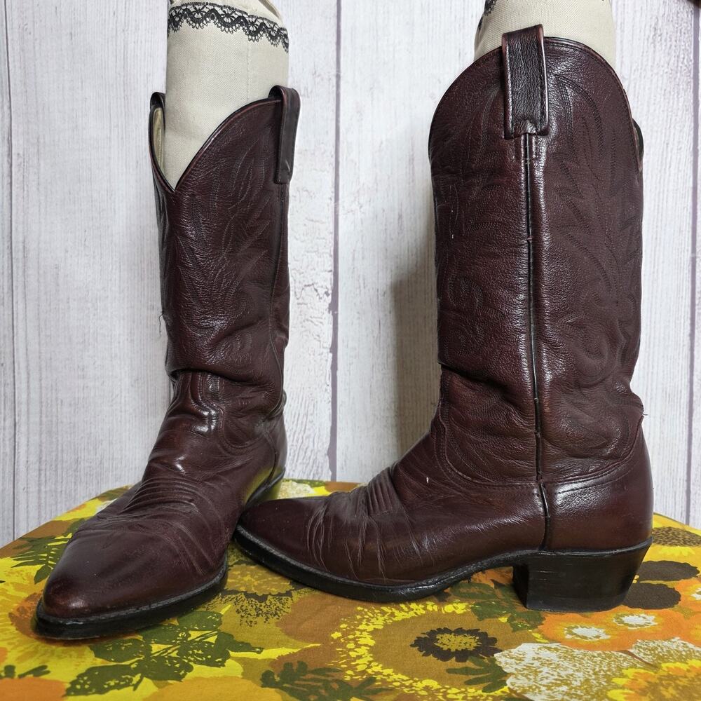 Dan Post USA Cowboy Boots Men's Burgundy Leather Western Round Toe, sz 9D